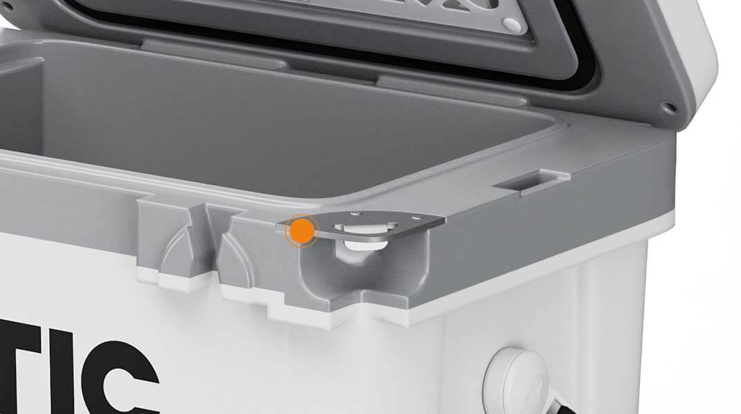 Close up of the bottle opener on the RTIC 22QT Ultra-Light Cooler