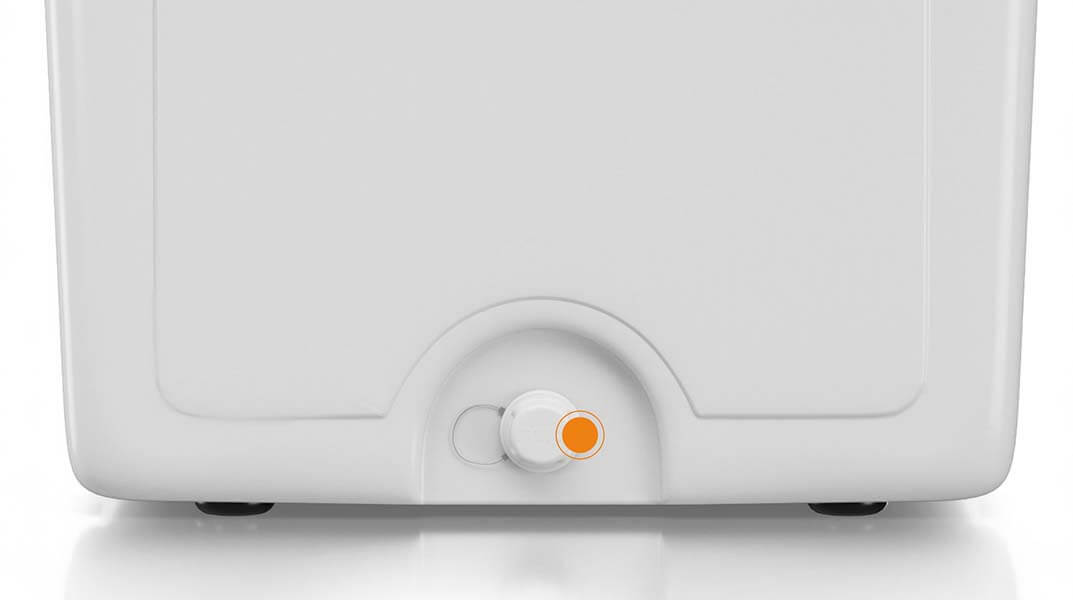 Close up of the drain plug on the RTIC 22QT Ultra-Light Cooler